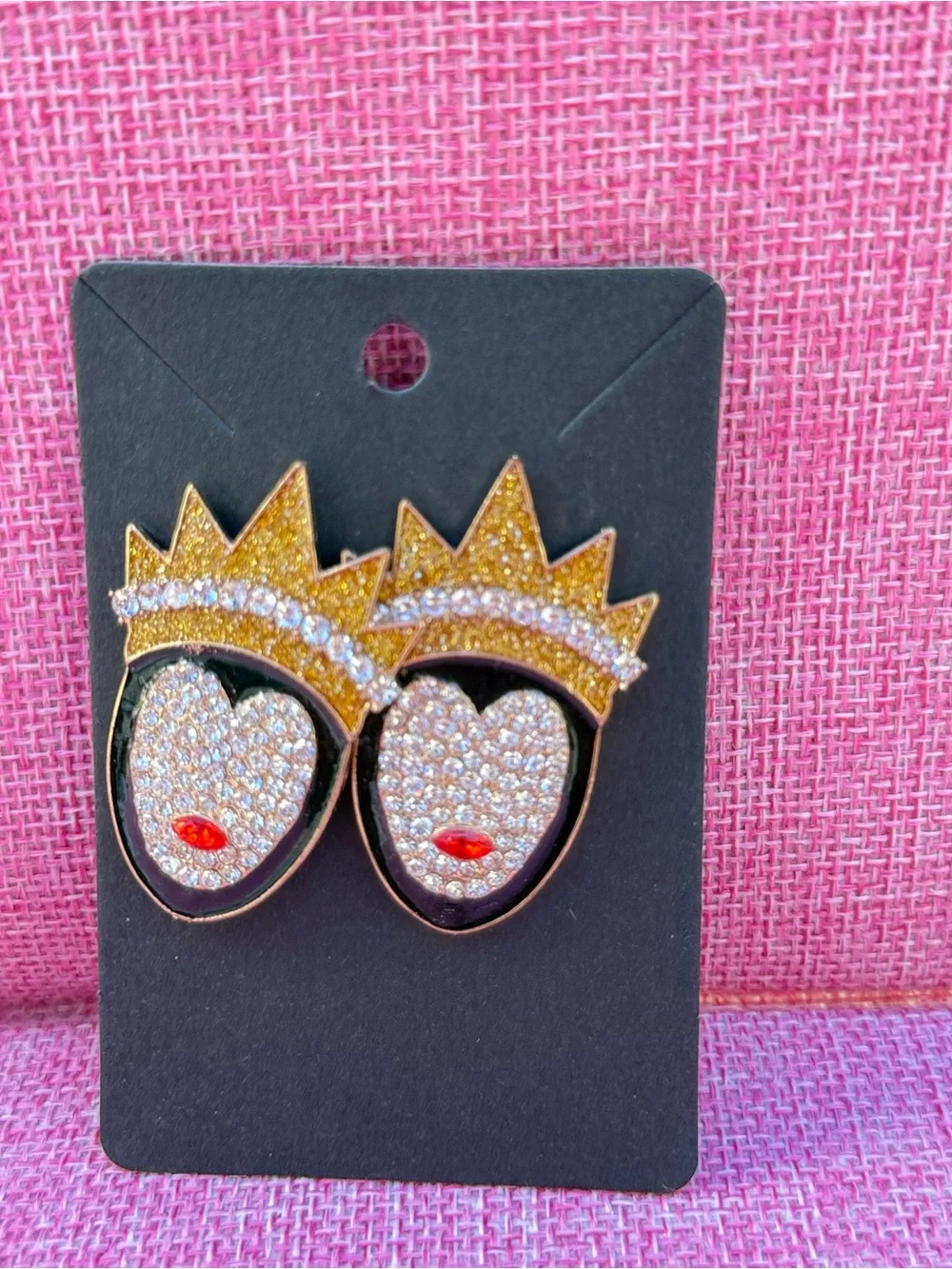 Crystal Heart Crown Stud Earrings - Gold and White